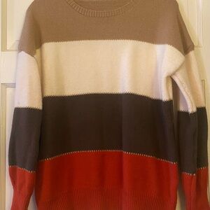 Women's Striped Sweater - Red, Brown, Cream